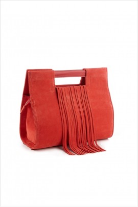 Geantă RENA roșie piele întoarsă cu franjuri detașabili 