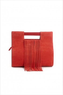 Geantă RENA roșie piele întoarsă cu franjuri detașabili 
