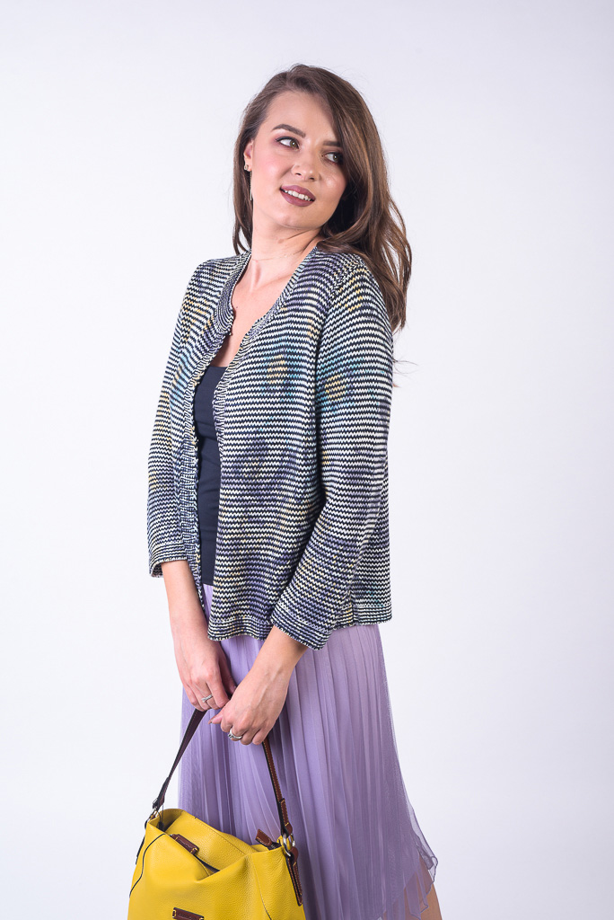 Jachetă tweed multicoloră gri cu galben