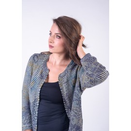 Jachetă tweed multicoloră gri cu galben