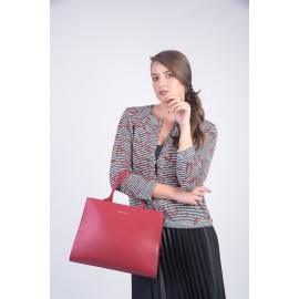 Jachetă tweed imprimată cu roșu