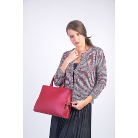 Jachetă tweed imprimată cu roșu