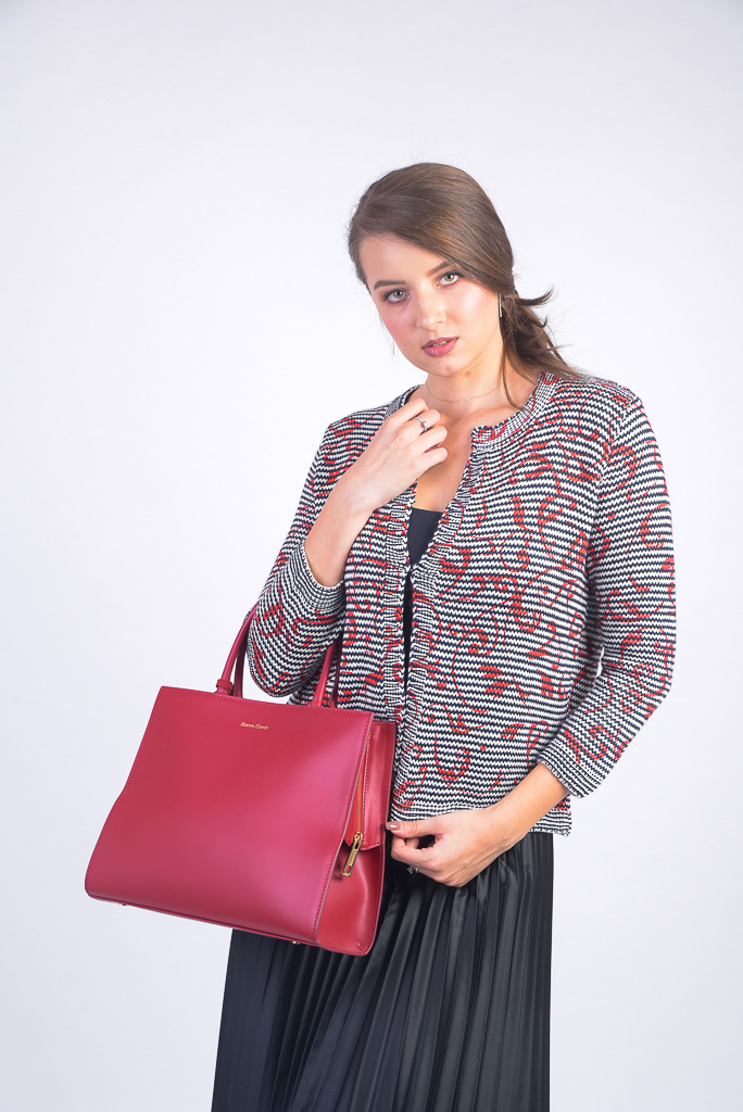 Jachetă tweed imprimată cu roșu