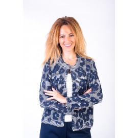 Jachetă tweed imprimeu flori albstre