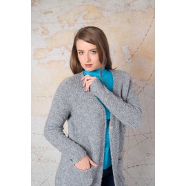 Cardigan gri elasticizat cu închidere cu capse și buzunare