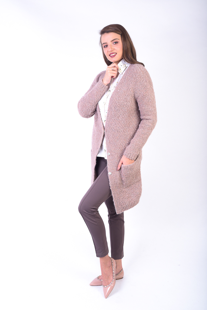 Cardigan roz pudră elasticizat