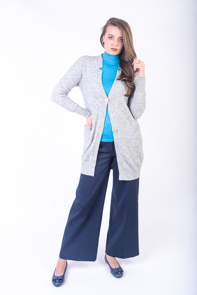 Cardigan lână și alpaca gri cu nasturi și buzunare