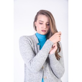 Cardigan lână și alpaca gri cu nasturi și buzunare