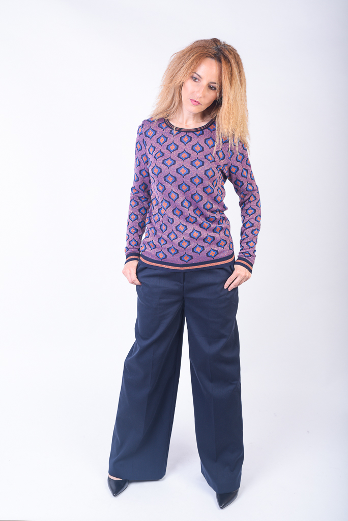 Pulover cu fir lame cu model romburi albastru