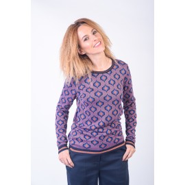 Pulover cu fir lame cu model romburi albastru