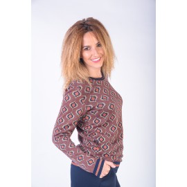 Pulover cu fir lame cu model romburi arămi