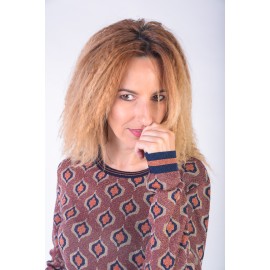 Pulover cu fir lame cu model romburi arămi