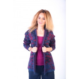Cardigan scurt lână bordo cu albastru