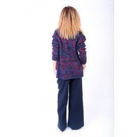 Cardigan scurt lână bordo cu albastru