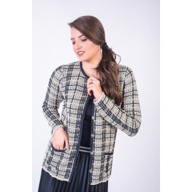 Jachetă bej carou cu buzunare