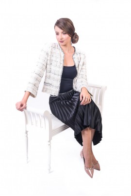 Jachetă tweed ecru cu lurex 