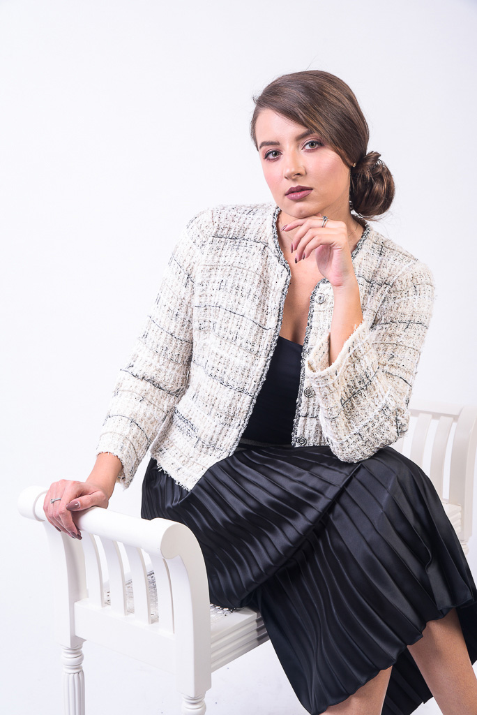 Jachetă tweed ecru cu lurex