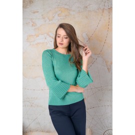 Pulover turcoaz cu lurex și mâneci evazate