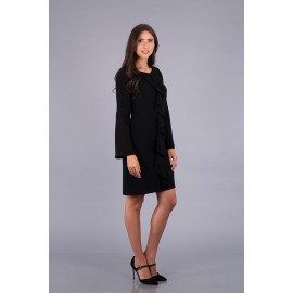 Rochie neagră midi cu mânecă evazată 