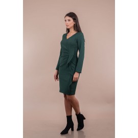 Rochie verde conică cu volănaș și fronseuri din talie