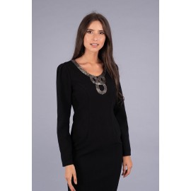 Rochie neagră conică cu aplicație mărgele