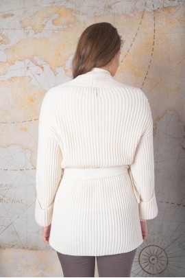 Cardigan alb cu cordon și cataramă 