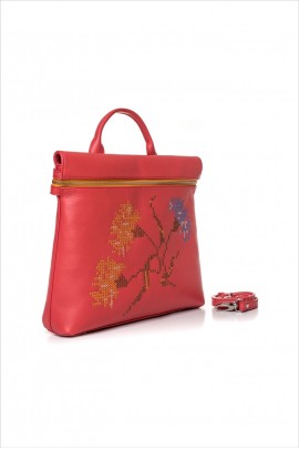 Geantă RENA din piele naturală brodată manual cu motive florale