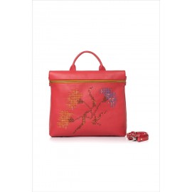 Geantă RENA din piele naturală brodată manual cu motive florale