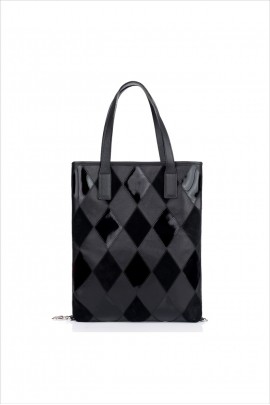 Geantă RENA neagră din piele naturală cu romburi