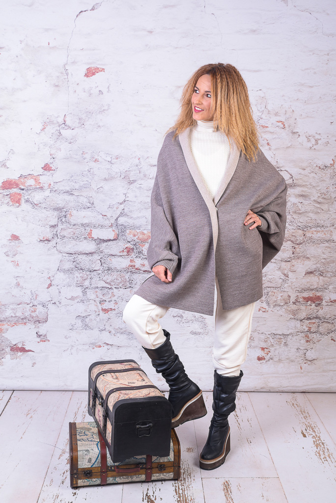 Sal-cardigan lână bej