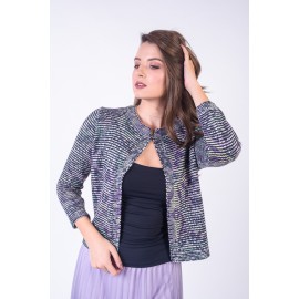 Jachetă tweed multicoloră lila și verde